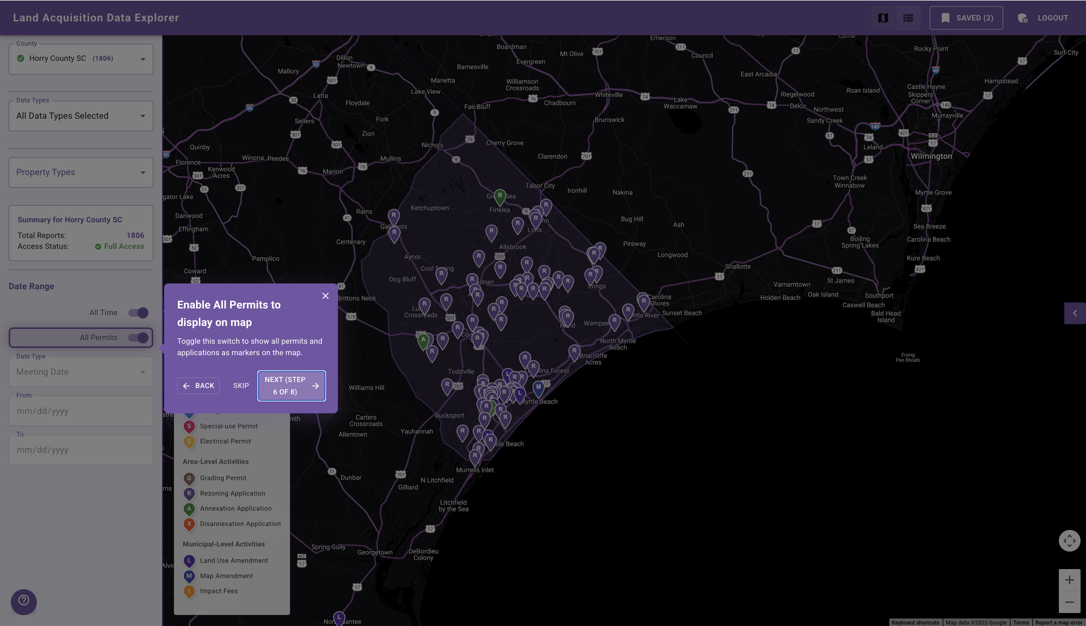 Step 6: Enable All Permits toggle showing permit markers on map